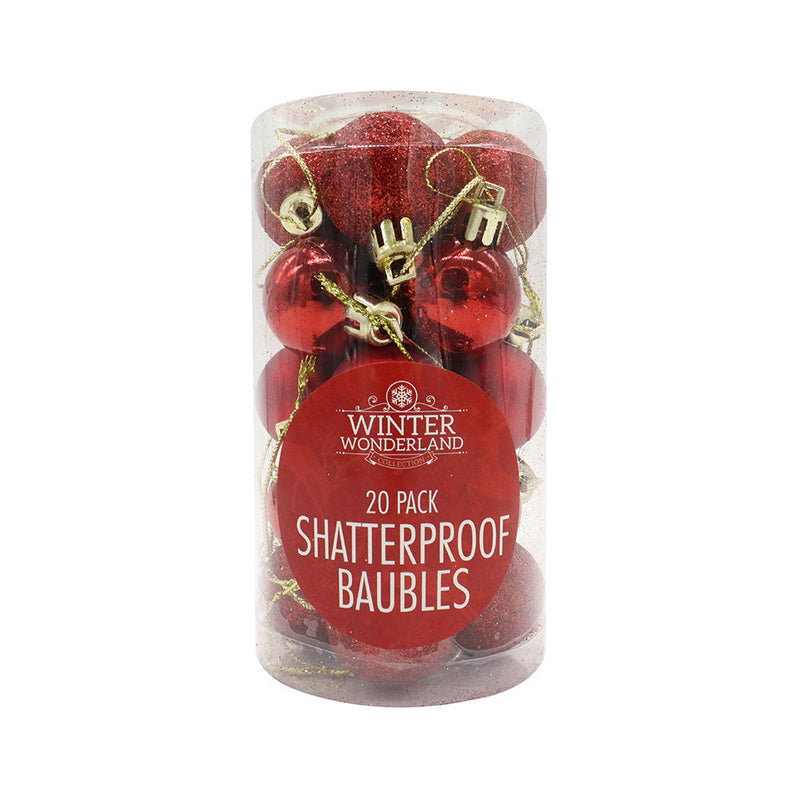 Shatterproof Baubles Red 20PC 30MM