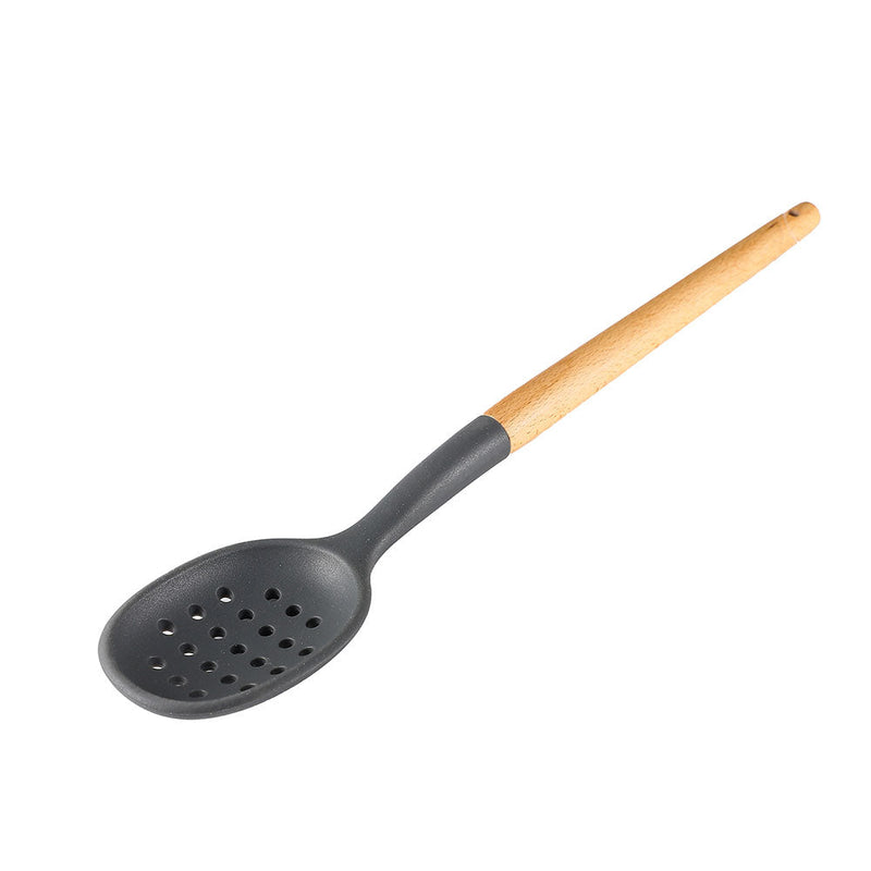 Silicone & Wood Strainer Spoon